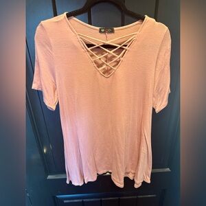 Versona Pink Crisscross Short Sleeve Top